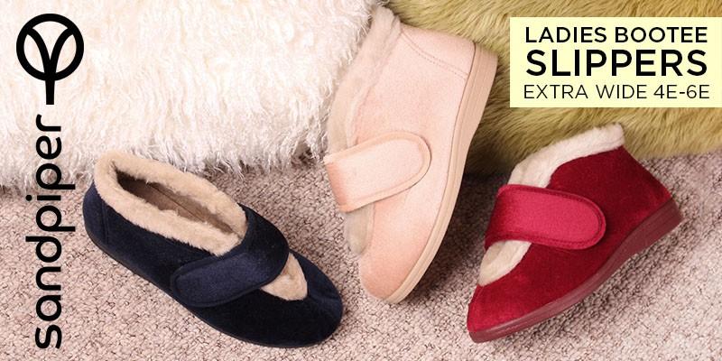 Ladies Extra Wide Bootee Slippers 4E-6E